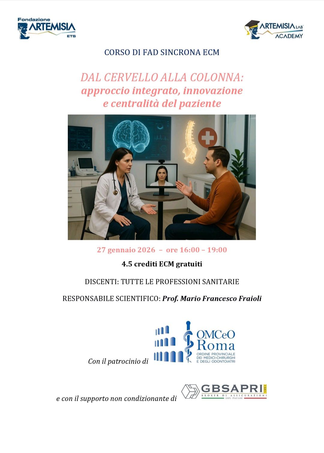 La Dr. Carla Lendaro docente al corso di FAD Sincrona ECM "Dal Cervello alla Colonna"